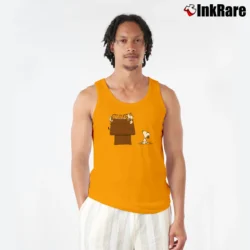 Men’s Calvin And Hobbes Sleeping On Doghouse Snoopy Tank Top in orange | Breathable, Active-Friendly Design