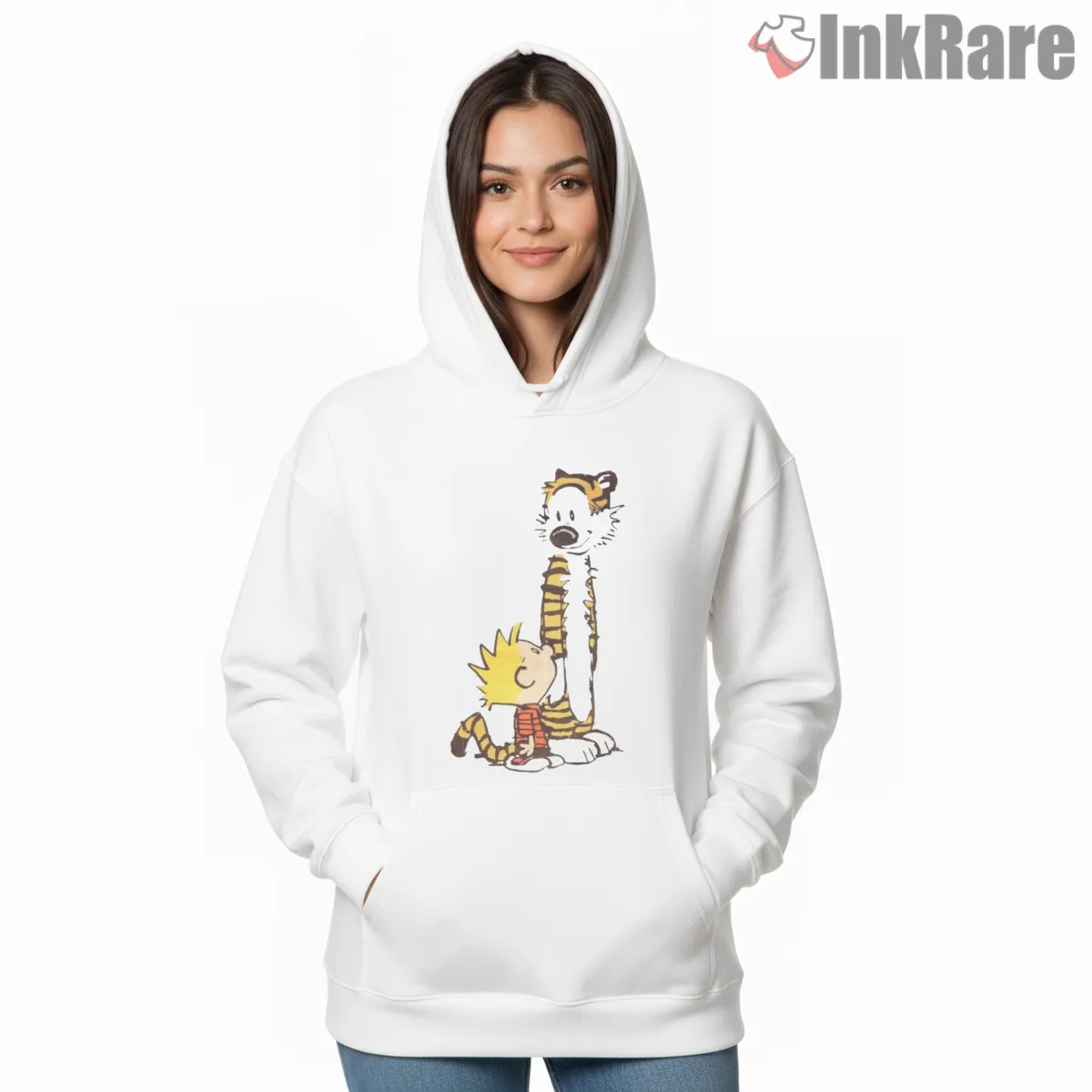 Calvin And Hobbes Snow Day Sledding Shirt on white hoodie for women graphic tee