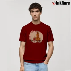 Men’s Calvin And Hobbes Thomas Tiger Bench Classic T-Shirt in maroon | Soft, Breathable Everyday Wear
