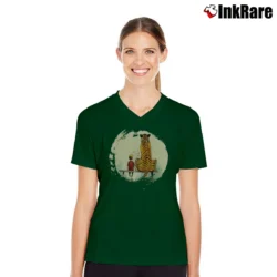 Women’s Calvin And Hobbes Thomas Tiger Bench V-Neck Tee in forest green | Chic Neckline, Soft Texture