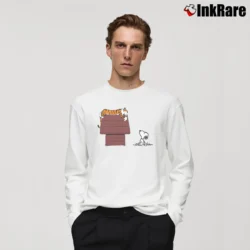 Men’s Calvin And Hobbes Tiger On Doghouse Snoopy Long-Sleeve Shirt in white | Sleek, Lightweight, Year-Round Wear