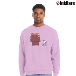 Men’s Calvin And Hobbes Tiger On Doghouse Snoopy Crewneck Sweatshirt in light pink | Cozy Fabric, Clean Style