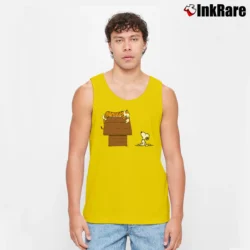 Men’s Calvin And Hobbes Tiger On Doghouse Snoopy Tank Top in yellow | Breathable, Active-Friendly Design