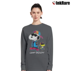 Women’s Camp Snoopy And Woodstock Peanuts Long-Sleeve Top in charcoal | Sleek, Versatile, All-Season