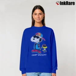 Women’s Camp Snoopy And Woodstock Peanuts Relaxed Sweatshirt in royal blue | Soft, Laid-Back Vibe
