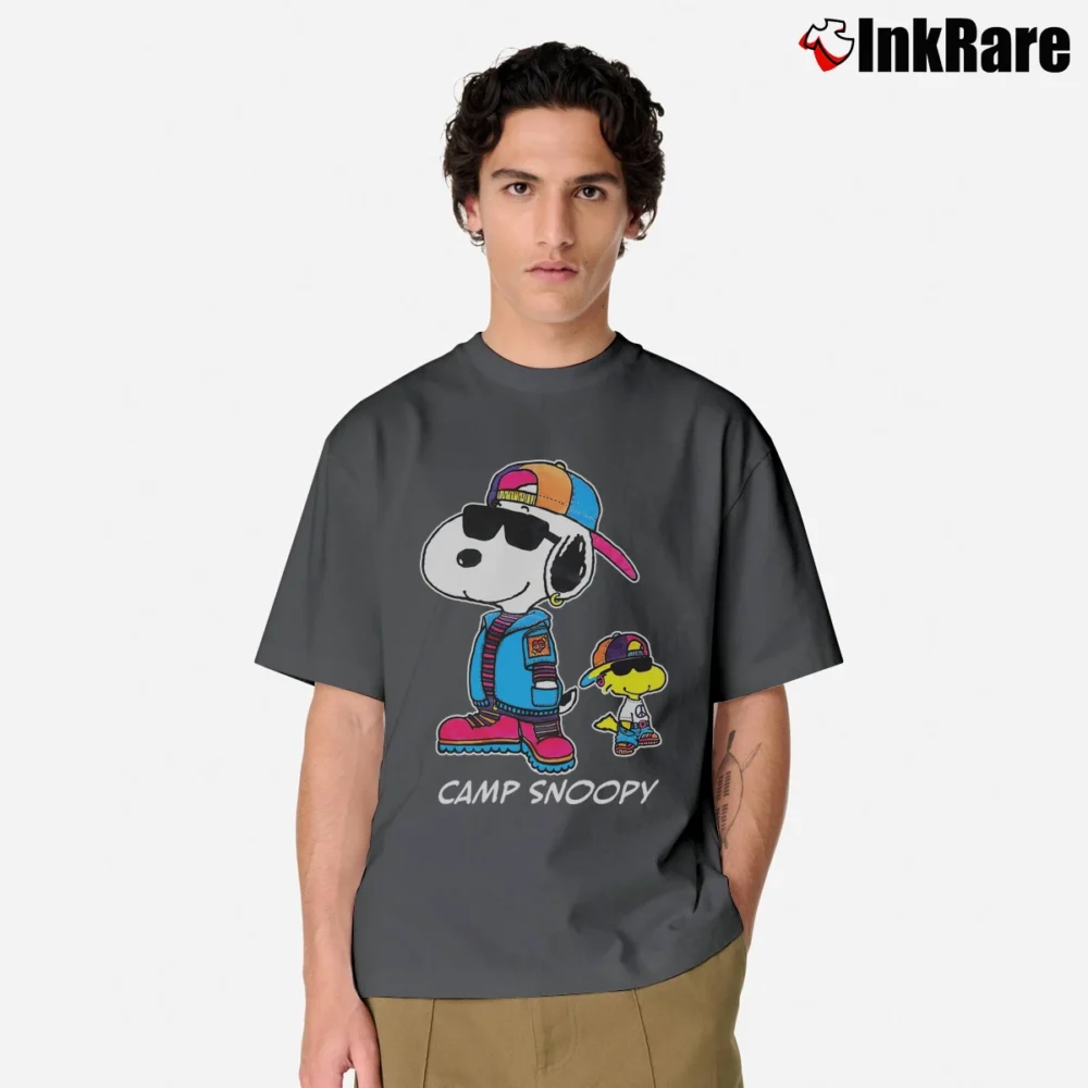 Men’s Camp Snoopy And Woodstock Peanuts Classic T-Shirt in charcoal | Soft, Breathable Everyday Wear