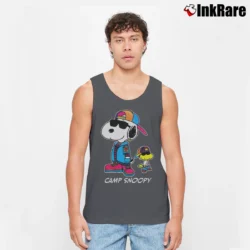 Men’s Camp Snoopy And Woodstock Peanuts Tank Top in charcoal | Breathable, Active-Friendly Design