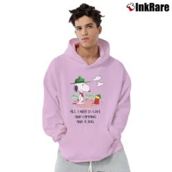 Men’s Camping Snoopy And Woodstock All I Need Is Love And Camping And A Dog Pullover Hoodie in light pink | Cozy, Durable, Modern Fit