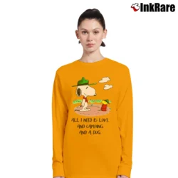 Women’s Camping Snoopy And Woodstock All I Need Is Love And Camping And A Dog Long-Sleeve Top in orange | Sleek, Versatile, All-Season