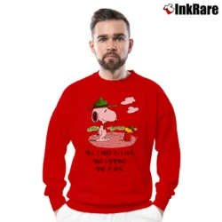 Men’s Camping Snoopy And Woodstock All I Need Is Love And Camping And A Dog Crewneck Sweatshirt in red | Cozy Fabric, Clean Style