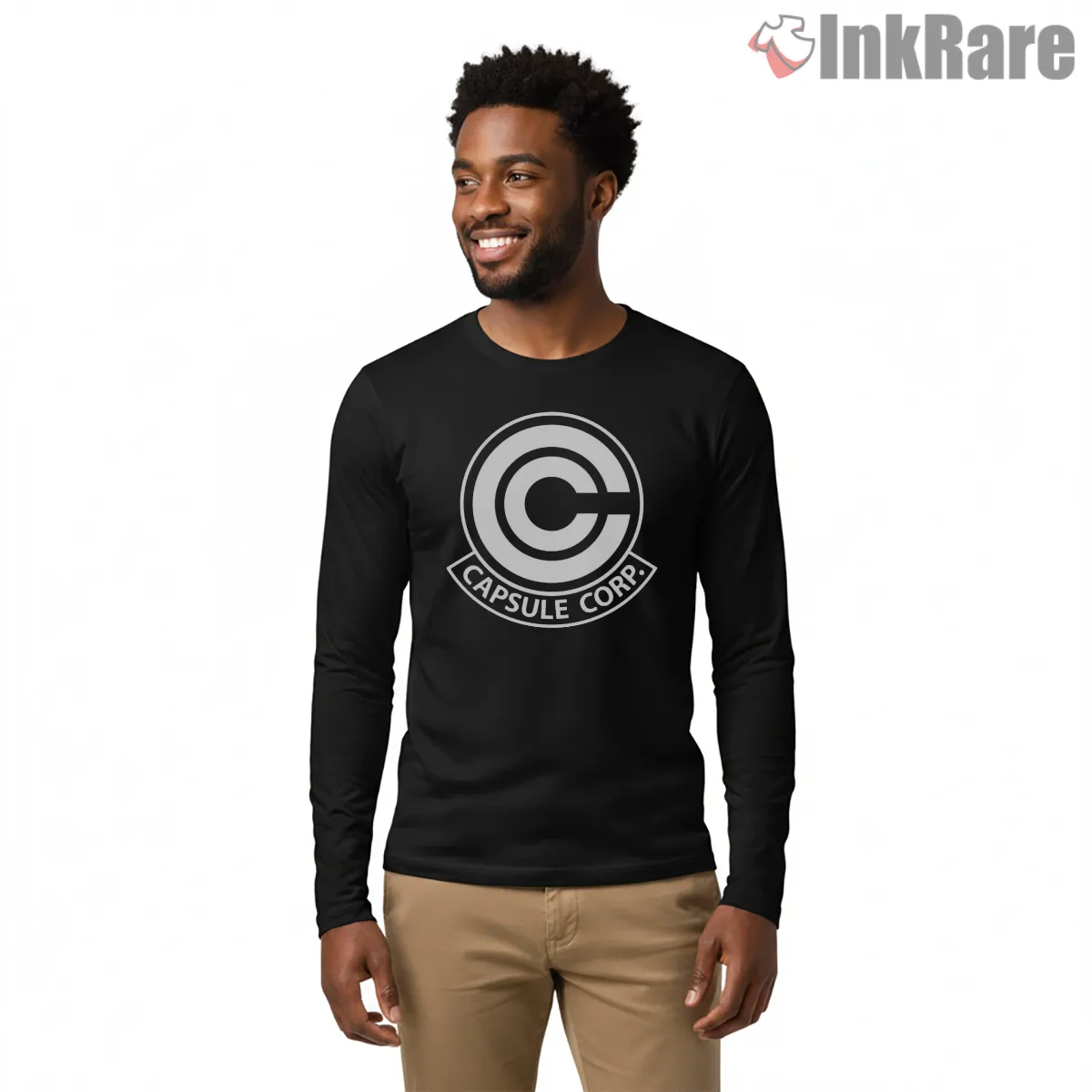 Capsule Corp Bold Monogram Logo Long Sleeve Black Capsule Corp Bold Monogram Logo Shirt on black long sleeve shirt for men graphic tee