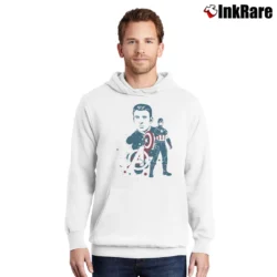 Men’s Captain America Avengers Featuring Chris Evans Pullover Hoodie in white | Cozy, Durable, Modern Fit