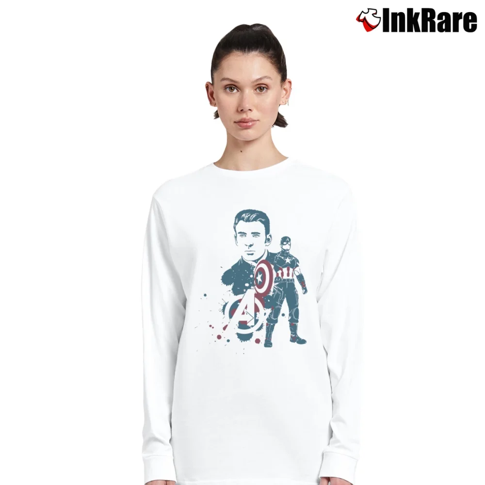 Women’s Captain America Avengers Featuring Chris Evans Long-Sleeve Top in white | Sleek, Versatile, All-Season