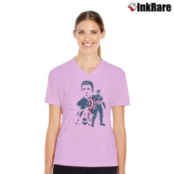 Women’s Captain America Avengers Featuring Chris Evans V-Neck Tee in light pink | Chic Neckline, Soft Texture