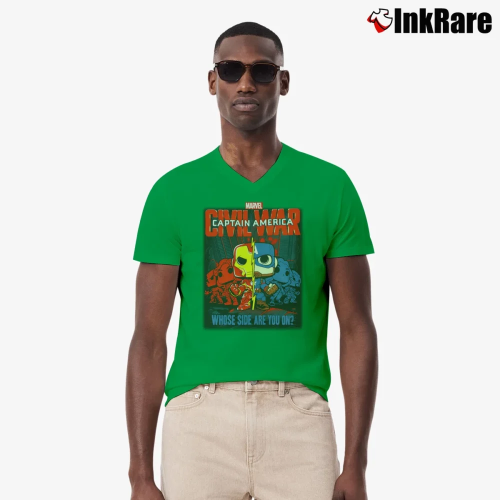 Men’s Captain America Civil War Collector Corps V-Neck Tee in irish green | Sharp, Breathable, Everyday Staple
