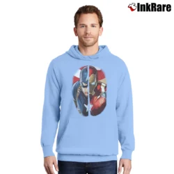 Men’s Captain America Civil War Iron Man Two Face Pullover Hoodie in light blue | Cozy, Durable, Modern Fit