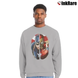 Men’s Captain America Civil War Iron Man Two Face Crewneck Sweatshirt in sport grey | Cozy Fabric, Clean Style