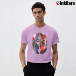 Men’s Captain America Civil War Iron Man Two Face V-Neck Tee in light pink | Sharp, Breathable, Everyday Staple