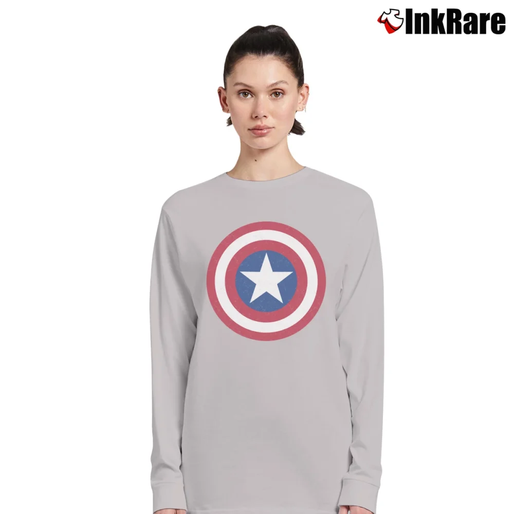 Women’s Captain America Distressed Shield Logo Tank Long-Sleeve Top in sport grey | Sleek, Versatile, All-Season