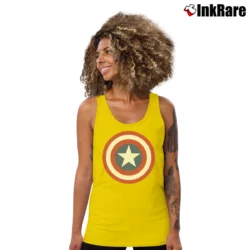 Women’s Captain America Distressed Shield Logo Tank Tank Top in yellow | Lightweight, Movement-Friendly