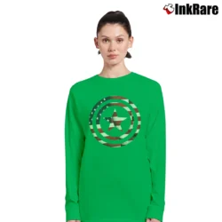 Women’s Captain America Flag Shield Comic Long-Sleeve Top in irish green | Sleek, Versatile, All-Season