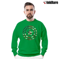 Men’s Captain America Flag Shield Comic Crewneck Sweatshirt in irish green | Cozy Fabric, Clean Style