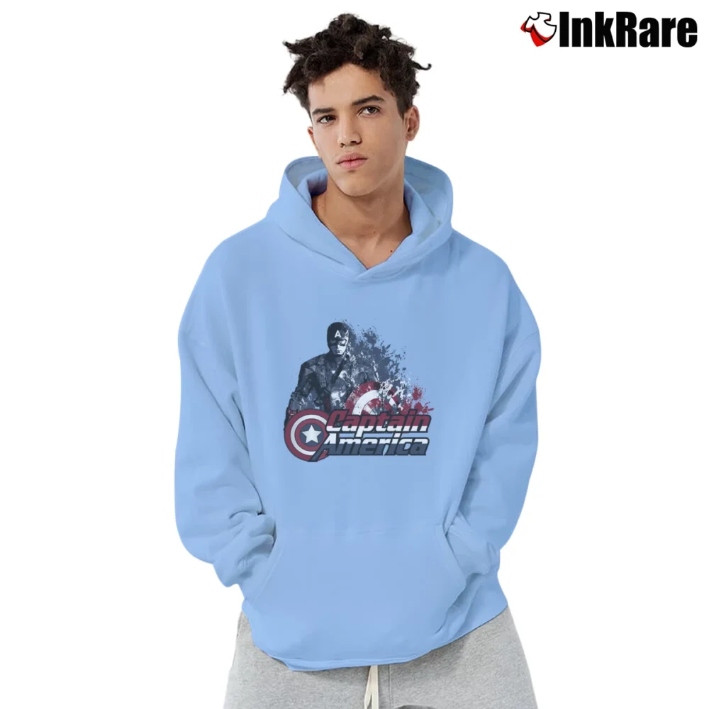 Men’s Captain America Hero Graphic Pullover Hoodie in light blue | Cozy, Durable, Modern Fit