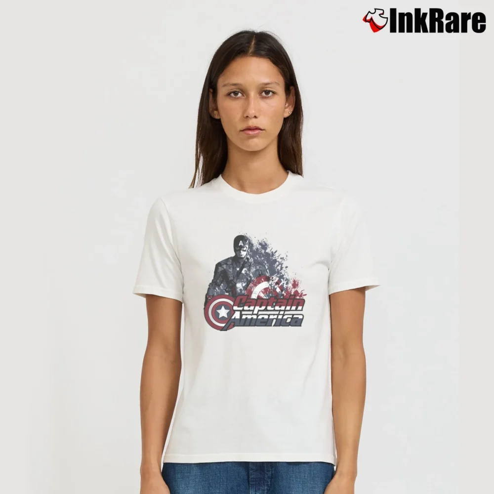 Women’s Captain America Hero Graphic Signature T-Shirt in white | Soft, Flattering Fit