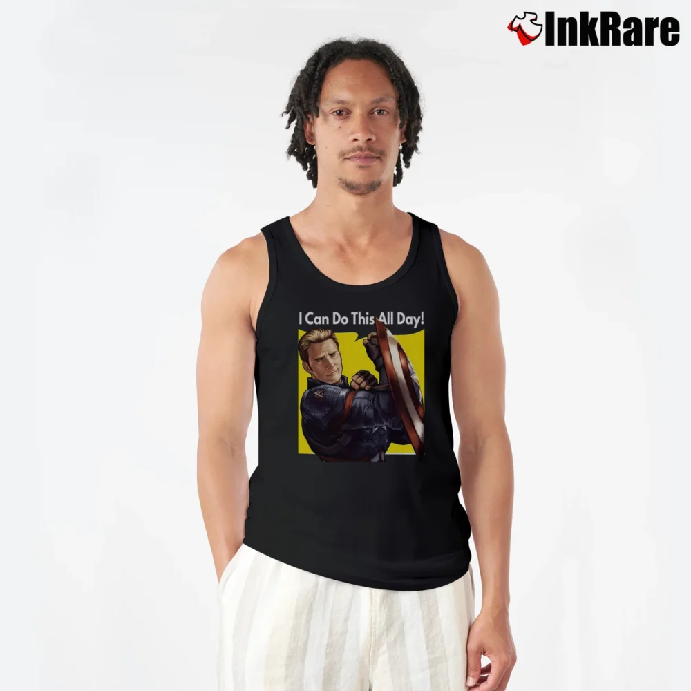 Men’s Captain America I Can Do This All Day Quote Tank Top in black | Breathable, Active-Friendly Design