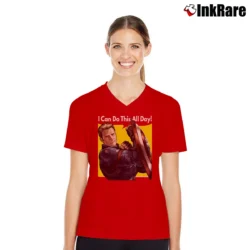 Women’s Captain America I Can Do This All Day Quote V-Neck Tee in red | Chic Neckline, Soft Texture