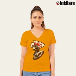 Women’s Captain America Kansas City Chiefs NFL V-Neck Tee in orange | Chic Neckline, Soft Texture