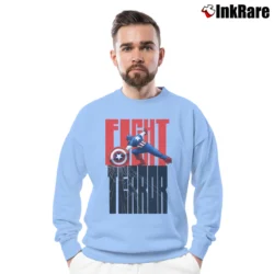 Men’s Captain America Patriot Day Fight Terror Crewneck Sweatshirt in light blue | Cozy Fabric, Clean Style