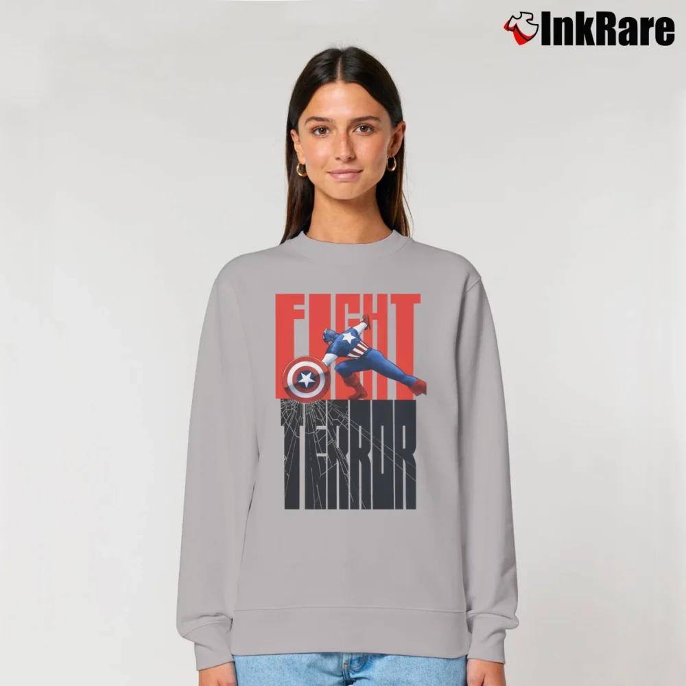Women’s Captain America Patriot Day Fight Terror Relaxed Sweatshirt in sport grey | Soft, Laid-Back Vibe