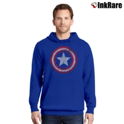 Men’s Captain America Shield Distressed Graphic Pullover Hoodie in royal blue | Cozy, Durable, Modern Fit