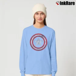 Women’s Captain America Shield Distressed Graphic Long-Sleeve Top in light blue | Sleek, Versatile, All-Season