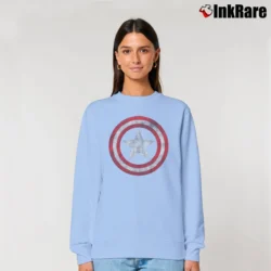 Women’s Captain America Shield Distressed Graphic Relaxed Sweatshirt in light blue | Soft, Laid-Back Vibe