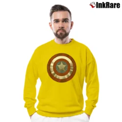 Men’s Captain America Shield Marvel Crewneck Sweatshirt in yellow | Cozy Fabric, Clean Style