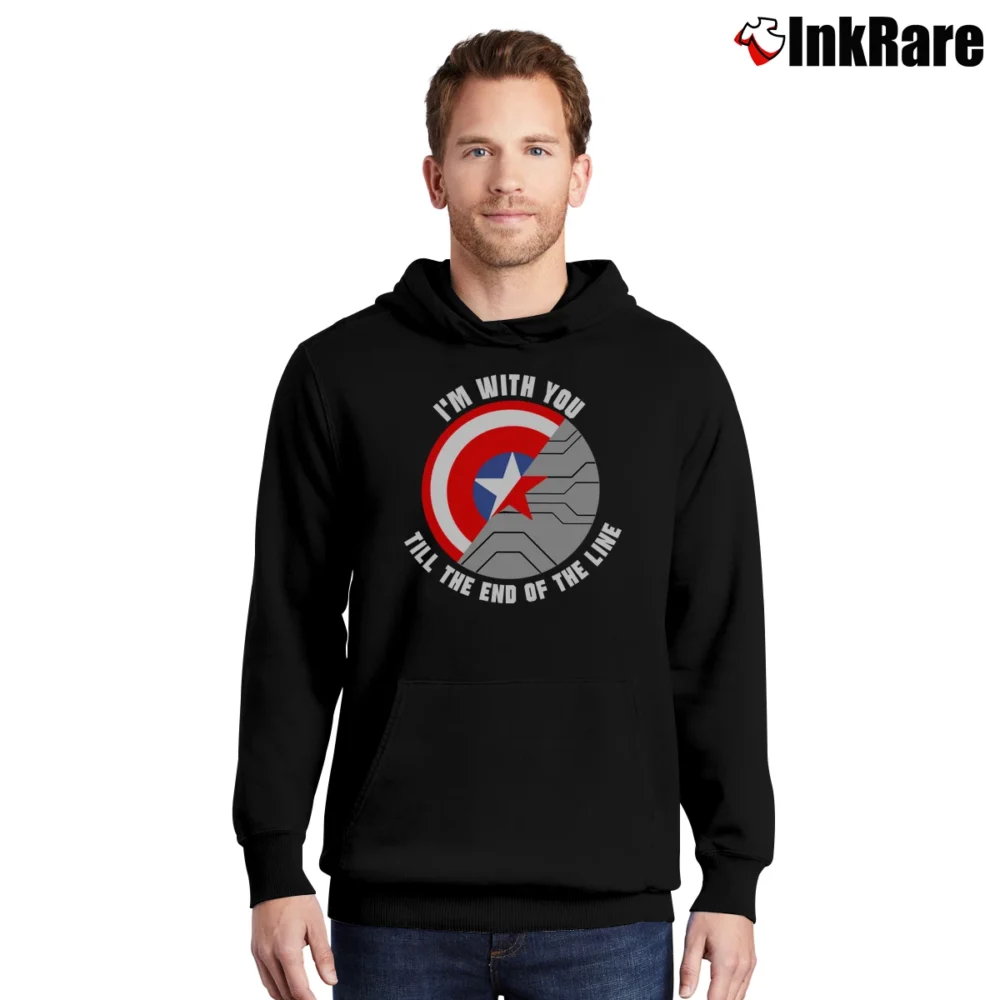Men’s Captain America Team Cap I'm With You Till The End Of The Line Pullover Hoodie in black | Cozy, Durable, Modern Fit