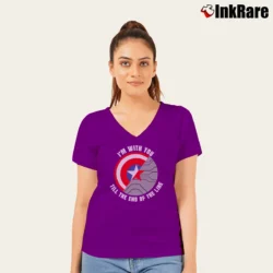 Women’s Captain America Team Cap I'm With You Till The End Of The Line V-Neck Tee in purple | Chic Neckline, Soft Texture