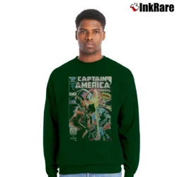 Men’s Captain America Vs Wolverine Comic Crewneck Sweatshirt in forest green | Cozy Fabric, Clean Style