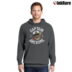 Men’s Captain Awesome Funny Cat Kitty Cute Pullover Hoodie in charcoal | Cozy, Durable, Modern Fit