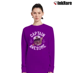 Women’s Captain Awesome Funny Cat Kitty Cute Long-Sleeve Top in purple | Sleek, Versatile, All-Season