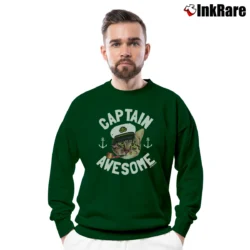 Men’s Captain Awesome Funny Cat Kitty Cute Crewneck Sweatshirt in forest green | Cozy Fabric, Clean Style