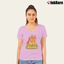 Women’s Captain Caveman Animated 80s TV Show V-Neck Tee in light pink | Chic Neckline, Soft Texture