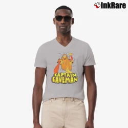 Men’s Captain Caveman Animated 80s TV Show V-Neck Tee in sport grey | Sharp, Breathable, Everyday Staple