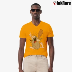 Men’s Captain Caveman Cartoon Character V-Neck Tee in orange | Sharp, Breathable, Everyday Staple