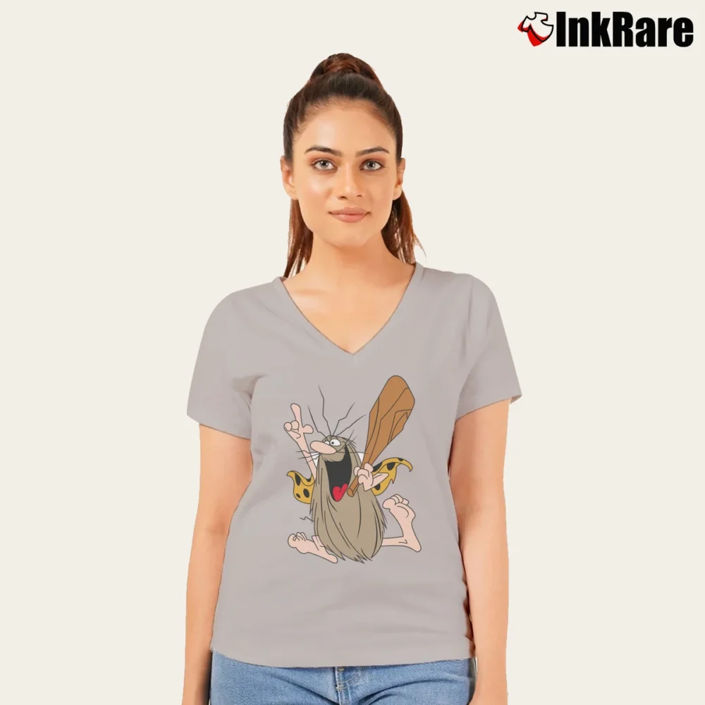 Women’s Captain Caveman Cartoon Character V-Neck Tee in sport grey | Chic Neckline, Soft Texture