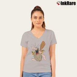 Women’s Captain Caveman Cartoon Character V-Neck Tee in sport grey | Chic Neckline, Soft Texture
