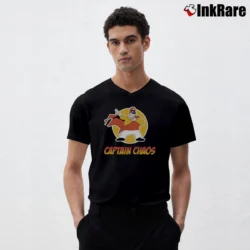 Men’s Captain Chaos Movie Inspired V-Neck Tee in black | Sharp, Breathable, Everyday Staple