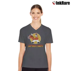 Women’s Captain Chaos Movie Inspired V-Neck Tee in charcoal | Chic Neckline, Soft Texture